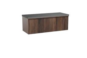 Balmani Forma meuble salle de bains suspendu 135 x 55 cm noyer américain avec Rock plan vasque asymétrique à droite en granit no