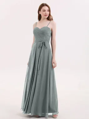 Bretelles Spaghetti Mousseline Robe avec Col en Cœur Gris Acier